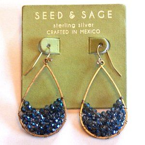 Seed & Sage Brand New 925 Sterling Silver Drops Blue Beaded Earrings Mexico